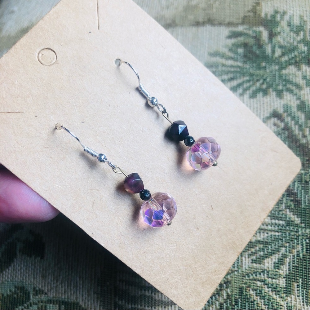 Handcrafted genuine almandine garnet and hematite dangle earrings